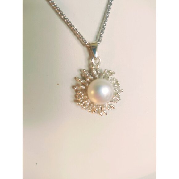 Women's Sterling Silver Jewellery Set Pearl Earrings Pendant Necklace 16"  Italy - Picture 3 of 14